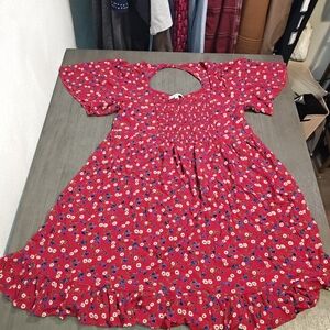Patrons of Peace By Anthropology Red Floral ,Woman's Dress Knew Length